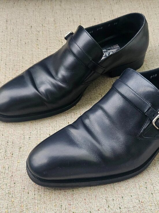 Vintage Salvatore Ferragamo Men Shoes Slip On Black Leather Size 7EE Made Italy